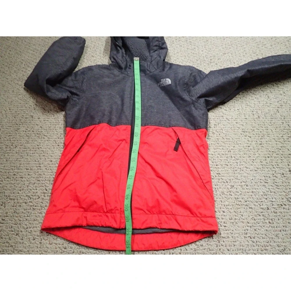 The North Face DryVent Jacket Boys 7/8 Grey Red Good Hooded Fleece‎ Lined Zip